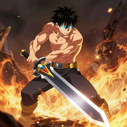 Muscular Anime Warrior with Energy Sword