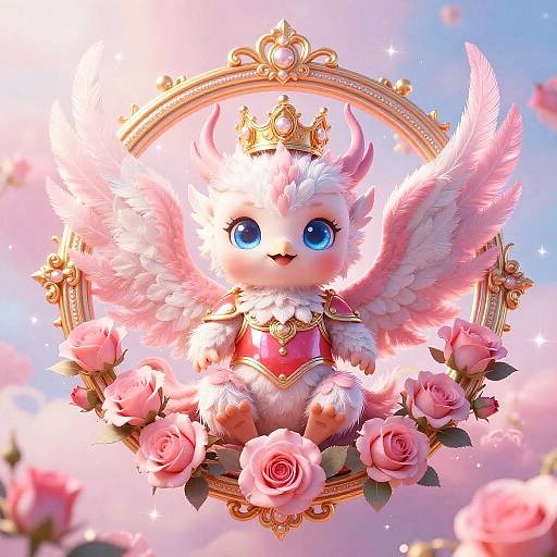 Chibi Baby Phoenix in Ornate Medallion