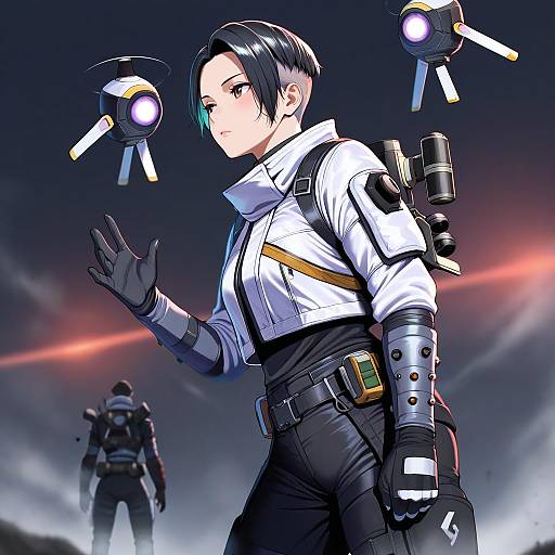 Illustration of Hack (apex legends), apex legends in the style of Amano don