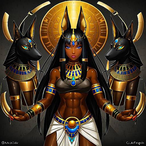Illustration of Anubis (mythology), egyptian mythology in the style of Caffein
