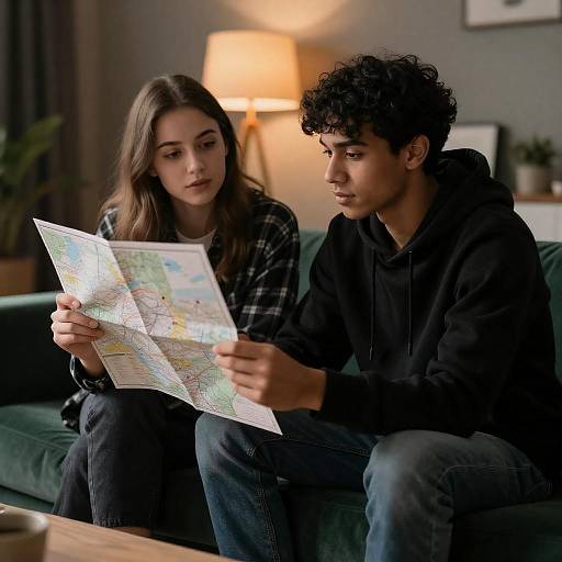 Cozy Couple Studying a Map