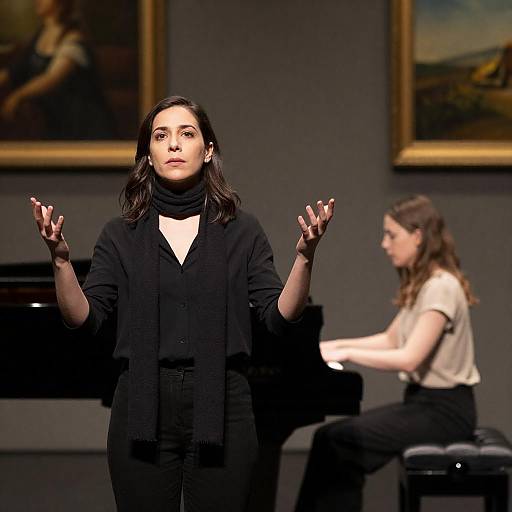 Dimly Lit Stage with Two Women