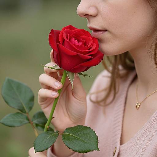 Woman Savoring Red Rose Fragrance