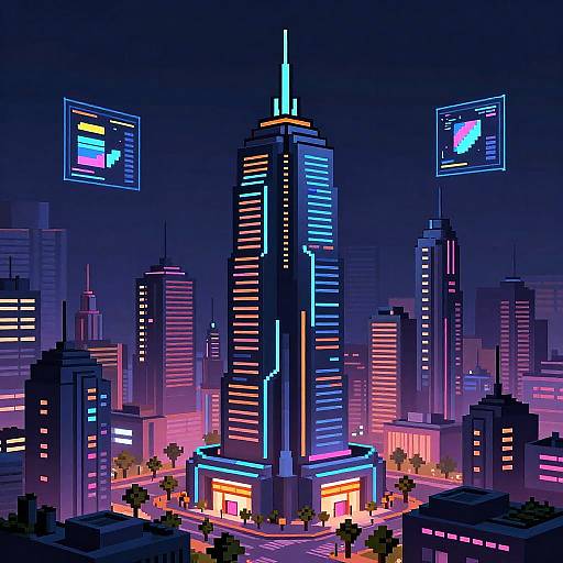 Futuristic Pixel Art City Upscaled