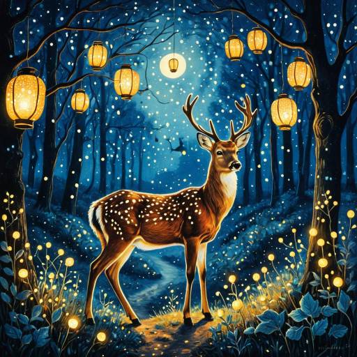 Glowing Deer in Twilight Forest