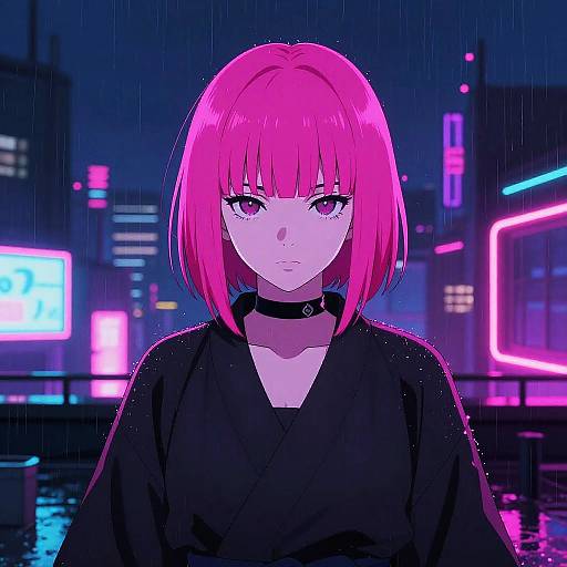 Neon Samurai Girl Anime Portrait