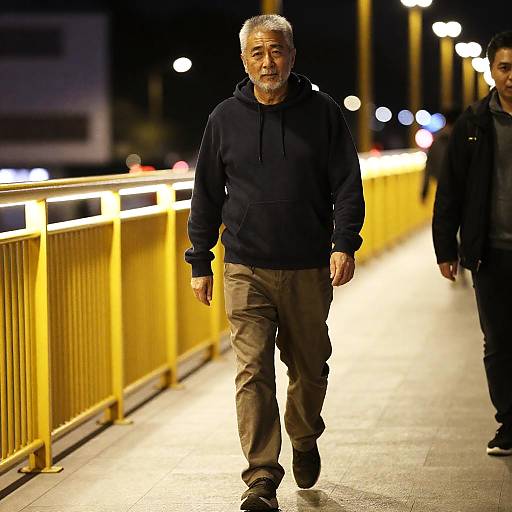 Night Walk: Man on Pedestrian Bridge