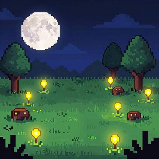 Pixel Art Moonlit Swamp Landscape
