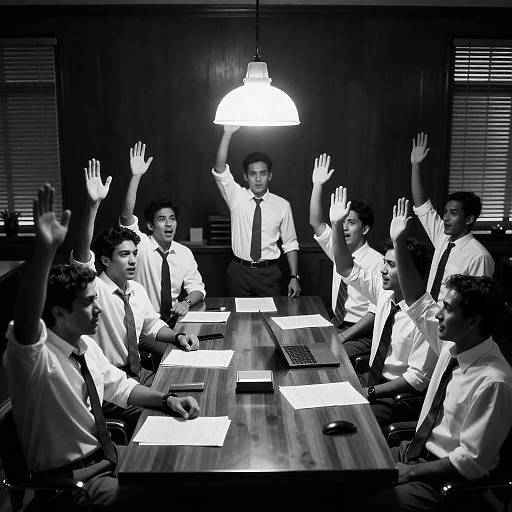 Celebration in a Dimly Lit Office