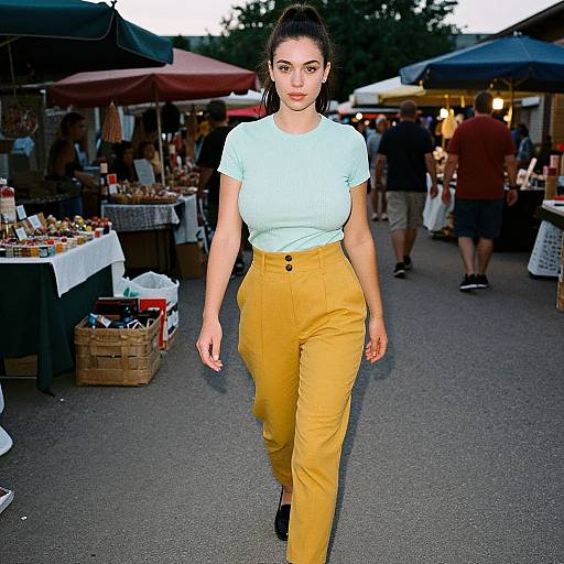 Petite Woman in Vintage Market Stroll