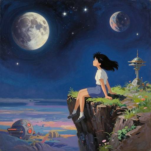Ghibli-Style Fantasy Sci-Fi Scene