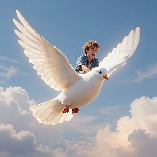 Giant Dove Carrying Joyful Man