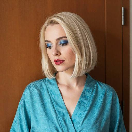 Elegant Woman in Turquoise Robe Photograph