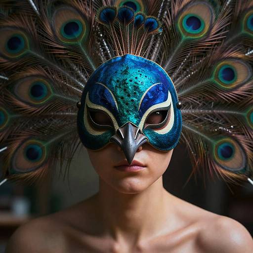 Hyperrealistic Painter with Peacock Mask