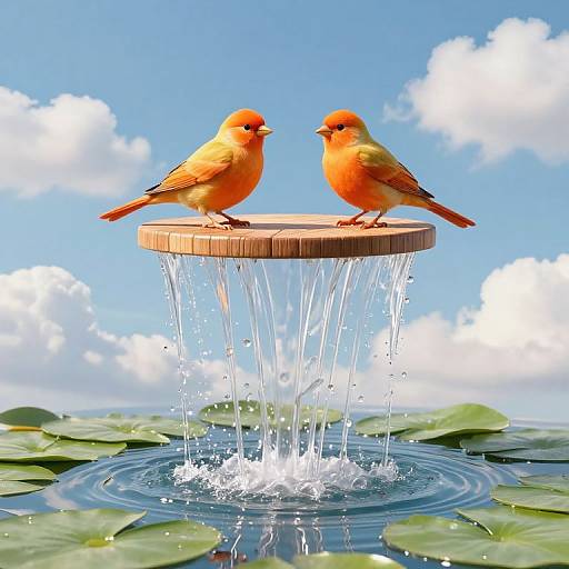 Orange Birds on Floating Fountain Oasis