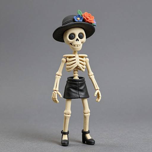 Claymation Skeleton with Floral Hat