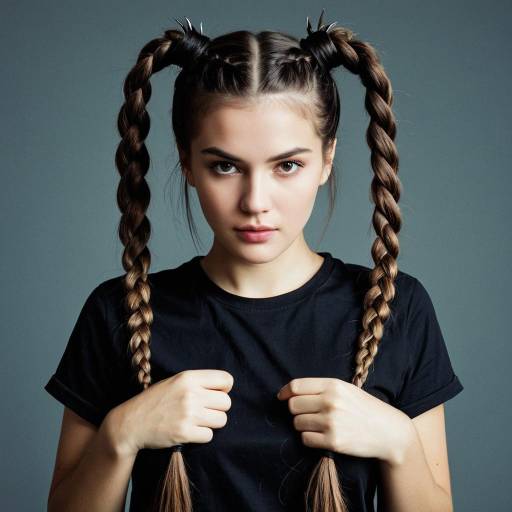 Young Woman with Boxer Braids and Horned Hair Buns