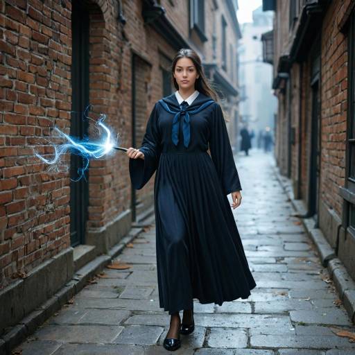 Elegant Professor Casting Spells in Diagon Alley