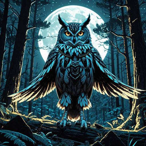 Cybernetic Owl Mage in Moonlit Forest Cybernetic Owl Mage in Moonlit Forest