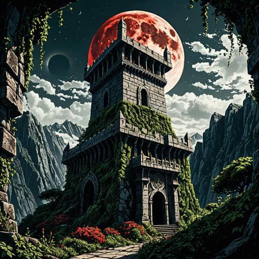 Verdant Bloom Tower with Blood-Red Eclipse