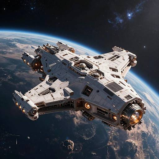 Massive Interstellar Spaceship Above Alien Planet