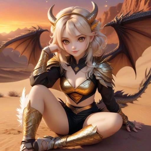 Enchanting Dragon Girl at Sunset