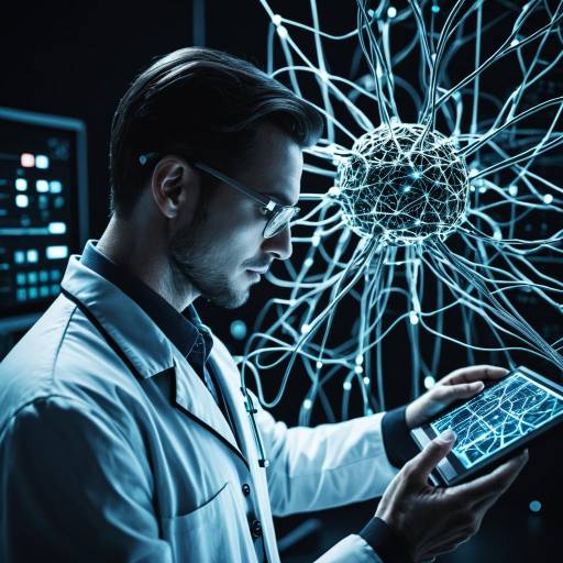 Scientist Examining Glowing Neural Network