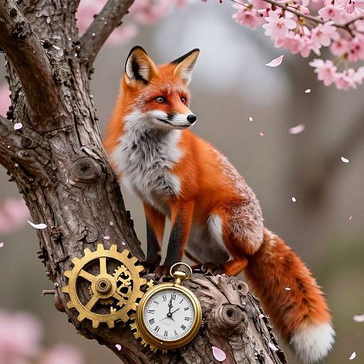 Whimsical Fox and Time's Dance