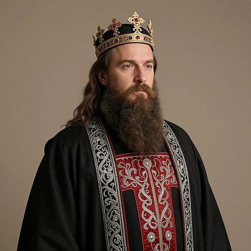Bearded King in Embroidered Robe