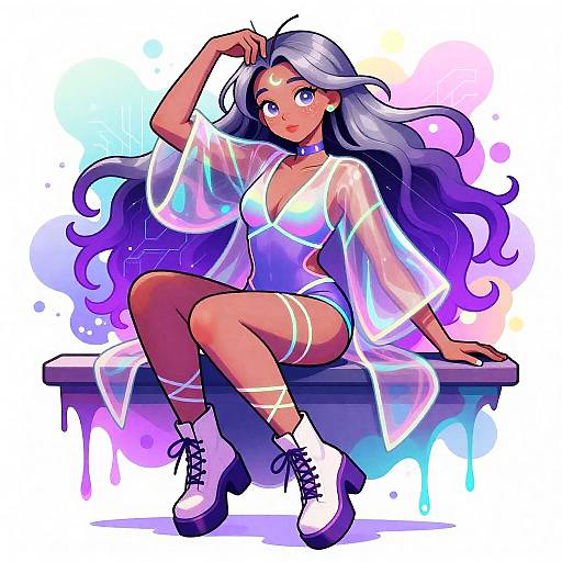 Neon Dream Dancer in Iridescent Kimono