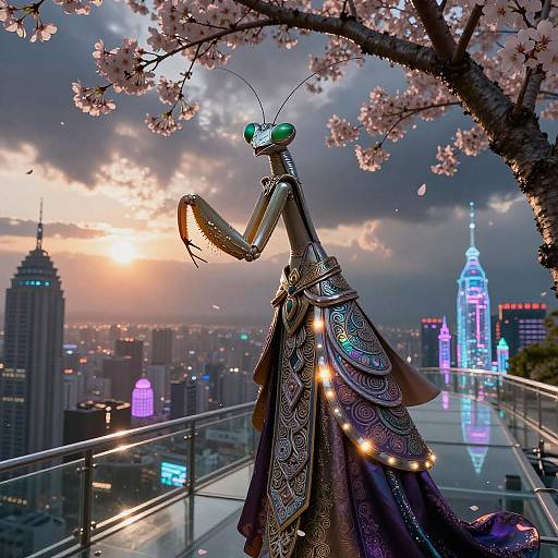 Masked Mantis-Priest in Neon Orchard