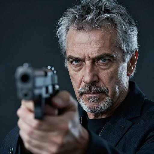 Intense Middle-Aged Man with Gun