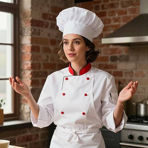 Confident Female Chef in Rustic Kitchen