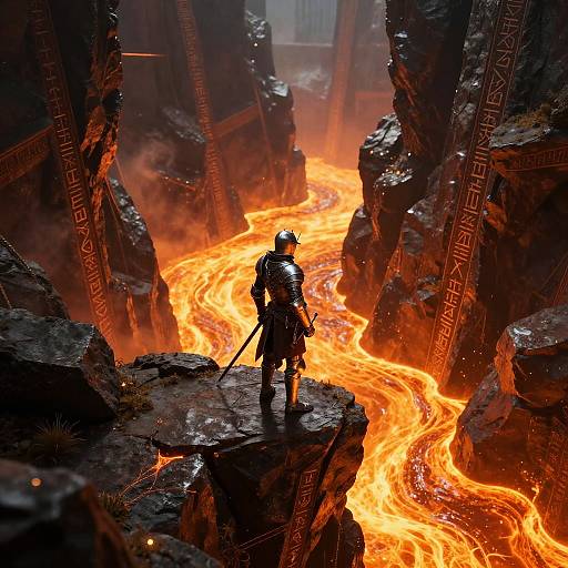 Knight by Glowing Lava Abyss