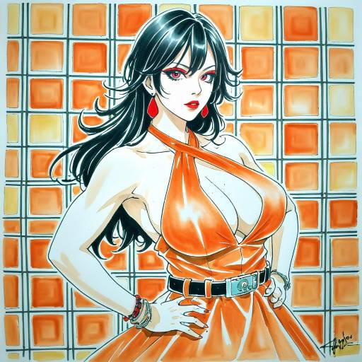 Stylish Ryuko Matoi in Orange Dress
