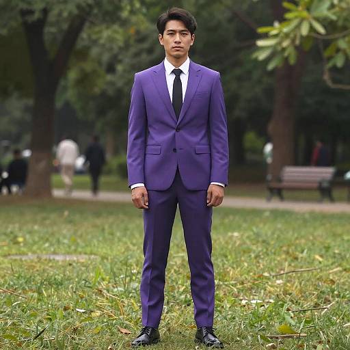Man in Purple Suit Standing in Park