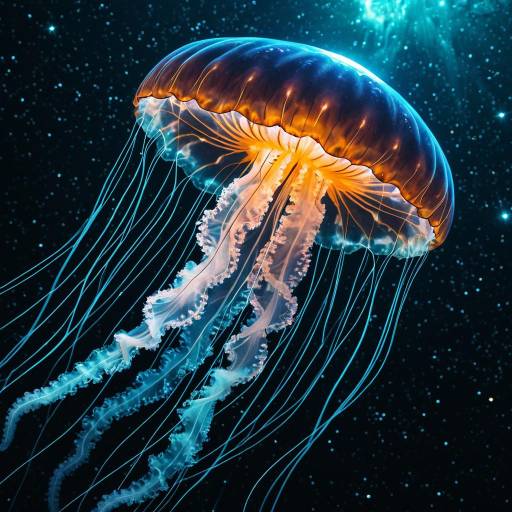 Luminous Jellyfish Floating in Starry Ocean