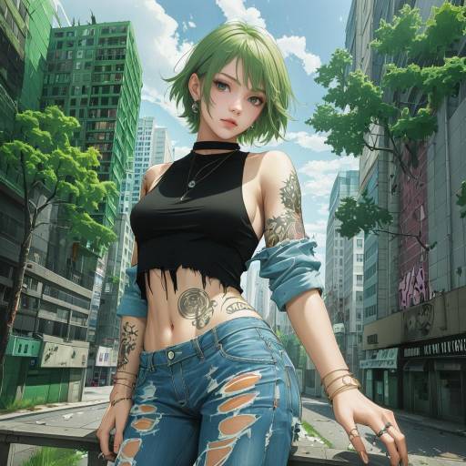 Girl in Torn Denim in Urban Setting