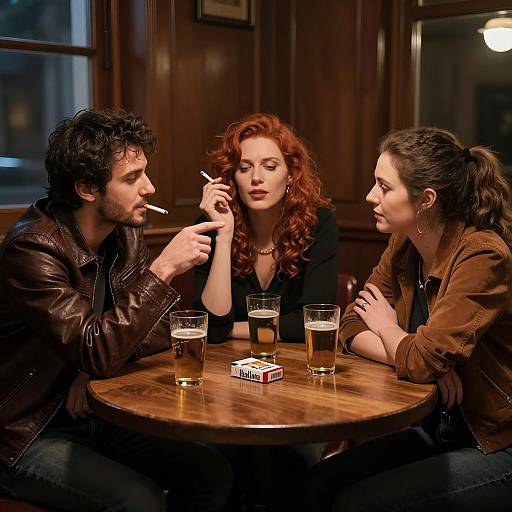 Evening Conversations at a Dimly Lit Table