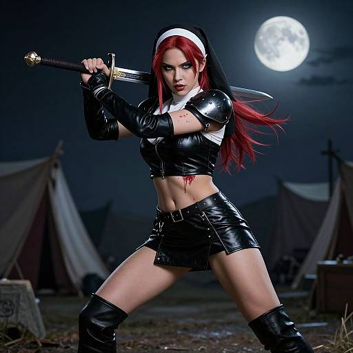 Fierce Red-Haired Nun Warrior