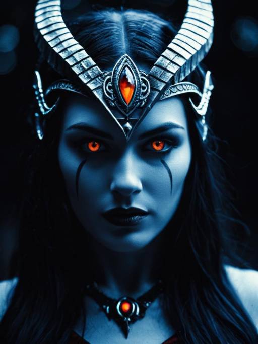 Woman in Lilith Goddess Costume with Glowing Eyes