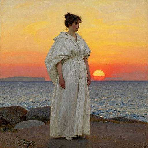 Doré-style Woman at Sunset Ocean