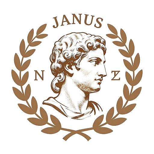 Monochrome illustration of classical Roman bust with curly hair, 