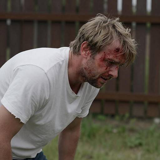 Distressed Man in Torn Shirt Photograph