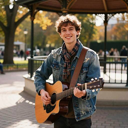 Smiling Street Musician in Autumn Park