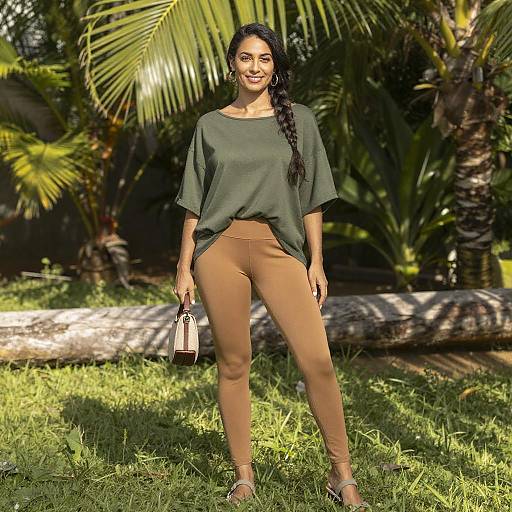 Smiling Woman Amid Tropical Greenery