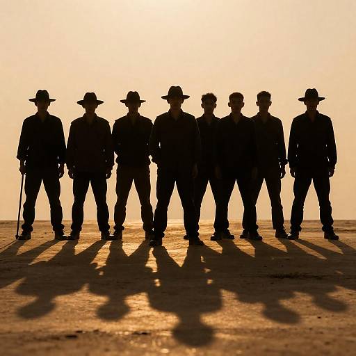 Silhouetted Men with Shadows in Golden Light