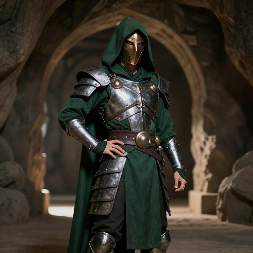 Confident Warrior in Dim Cave