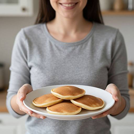 Smiling Woman Holding Pancakes