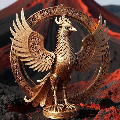Golden Clockwork Phoenix Sculpture